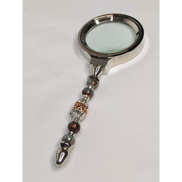 Handmade Accessories - Beaded Desk Magnifying Glass with Gemstone Beads - 6 inches